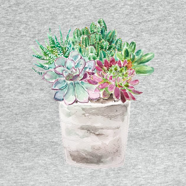 succulents and cactus in pot watercolor 2020 by colorandcolor